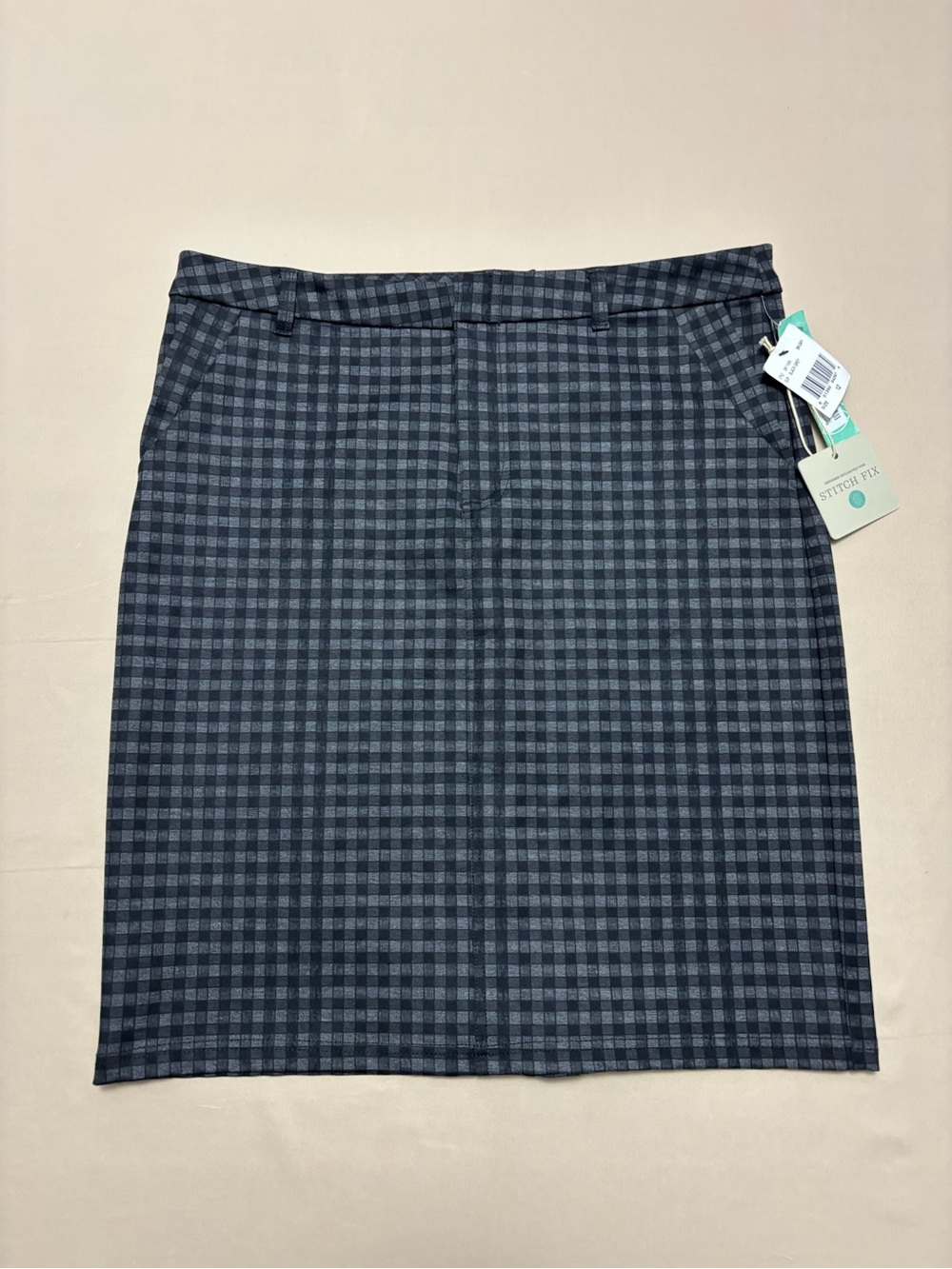 NWT Kut from the Kloth Navy and Gray Check Stretch Pencil Skirt Women's Size 12